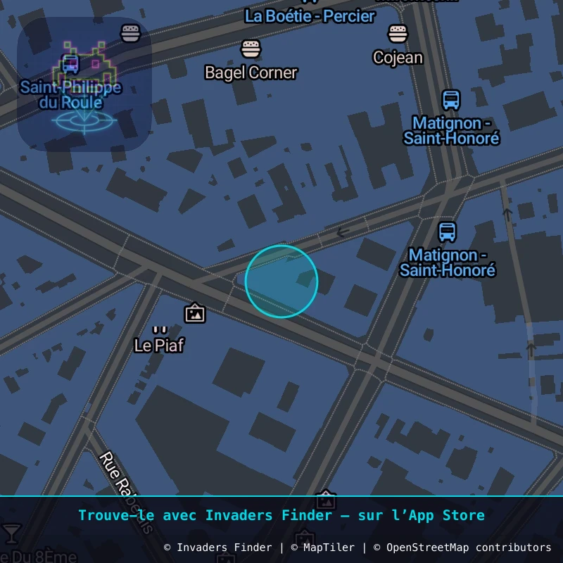Zone approximative de l'invader PA_1073, dans le quartier 8e arrondissement de Paris à Paris. Emplacement exact disponible dans l'app Invaders Finder.