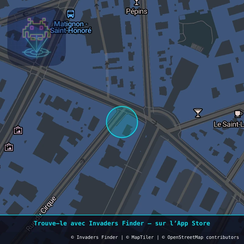Zone approximative de l'invader PA_1074, dans le quartier 8e arrondissement de Paris à Paris. Emplacement exact disponible dans l'app Invaders Finder.