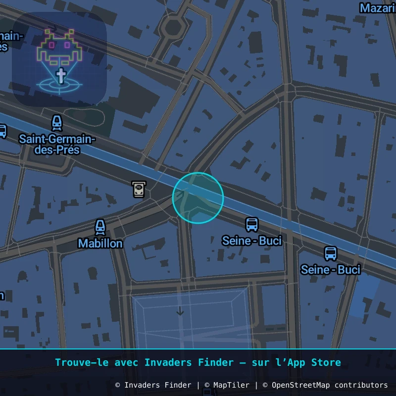 Zone approximative de l'invader PA_1075, dans le quartier 6e arrondissement de Paris à Paris. Emplacement exact disponible dans l'app Invaders Finder.