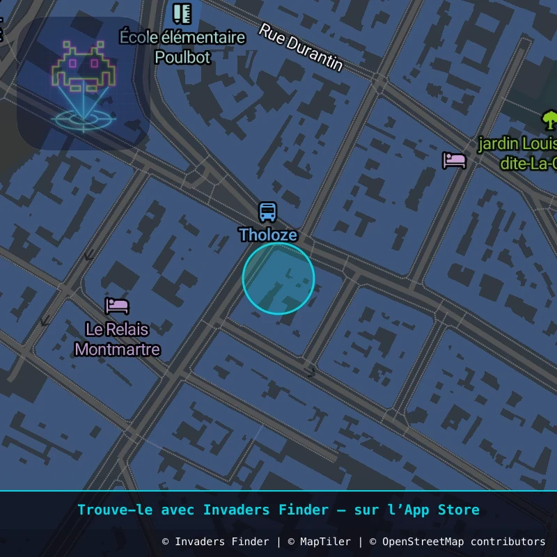 Zone approximative de l'invader PA_1077, dans le quartier 18e arrondissement de Paris à Paris. Emplacement exact disponible dans l'app Invaders Finder.