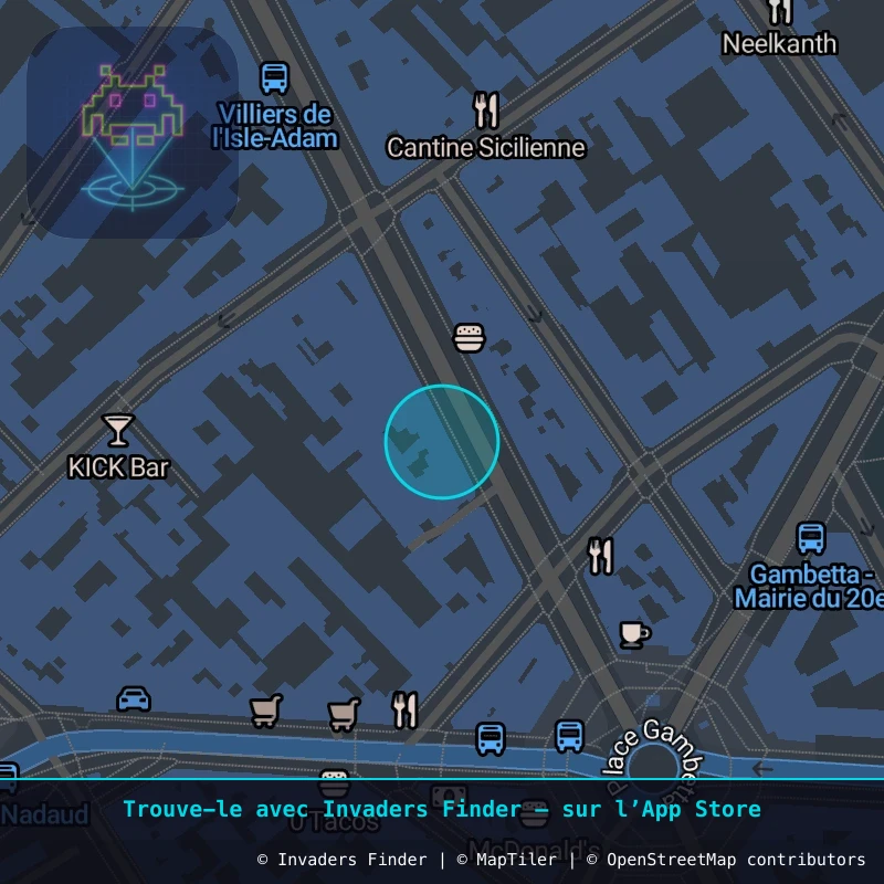 Zone approximative de l'invader PA_1083, dans le quartier 20e arrondissement de Paris à Paris. Emplacement exact disponible dans l'app Invaders Finder.