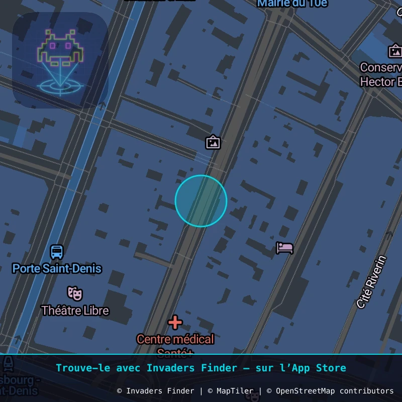 Zone approximative de l'invader PA_1084, dans le quartier 10e arrondissement de Paris à Paris. Emplacement exact disponible dans l'app Invaders Finder.