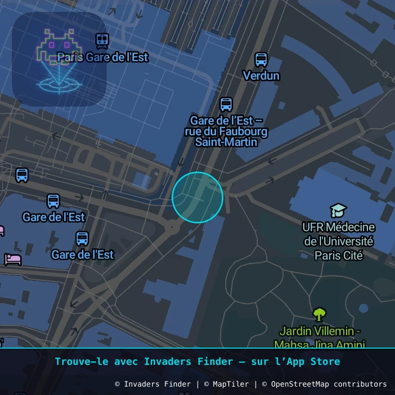Zone approximative de l'invader PA_1085, dans le quartier 10e arrondissement de Paris à Paris. Emplacement exact disponible dans l'app Invaders Finder.