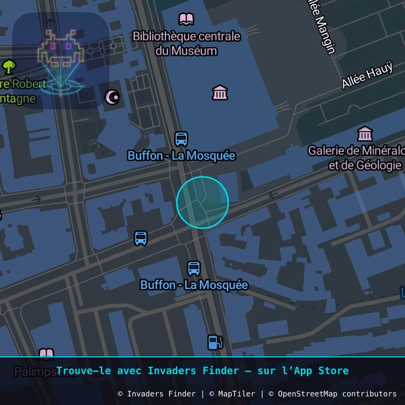 Zone approximative de l'invader PA_1088, dans le quartier 5e arrondissement de Paris à Paris. Emplacement exact disponible dans l'app Invaders Finder.