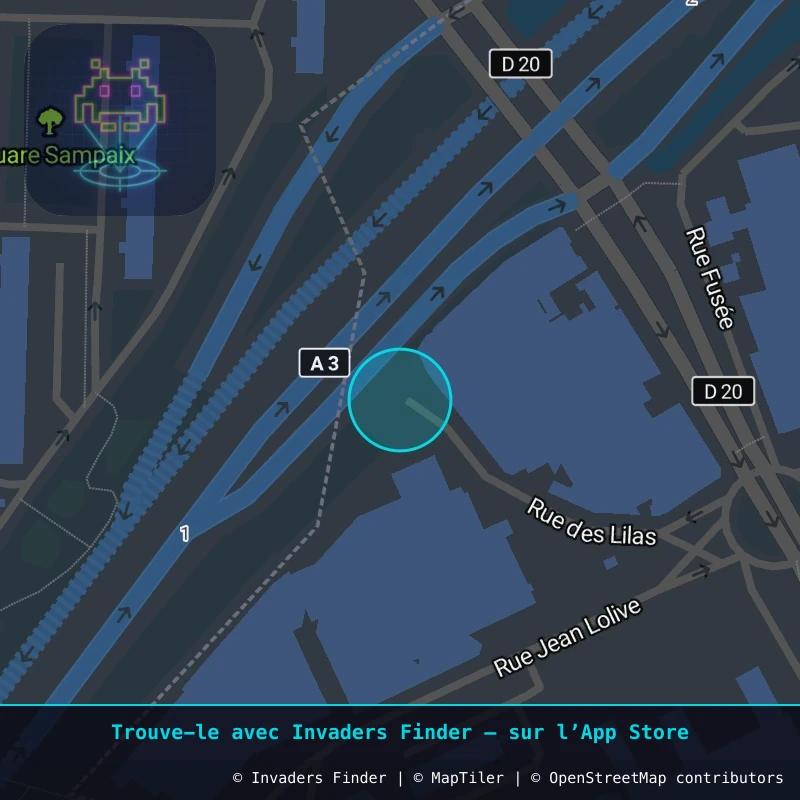Zone approximative de l'invader PA_1096, dans le quartier Paris métropolitain (PA93) à Paris. Emplacement exact disponible dans l'app Invaders Finder.