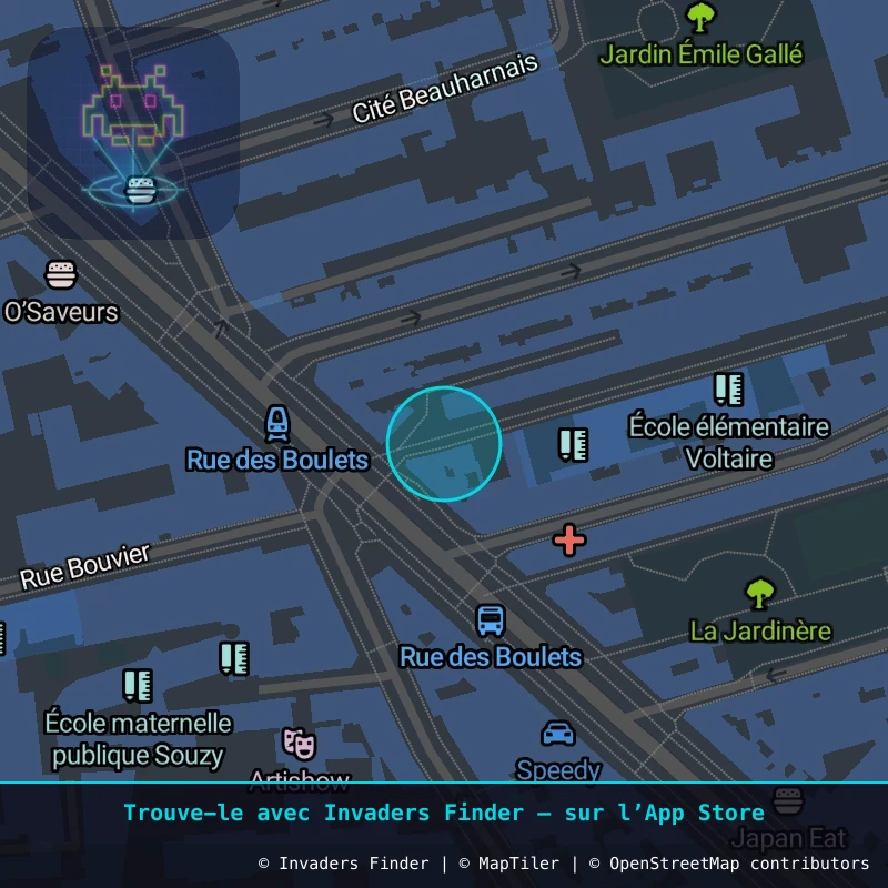 Zone approximative de l'invader PA_1098, dans le quartier 11e arrondissement de Paris à Paris. Emplacement exact disponible dans l'app Invaders Finder.
