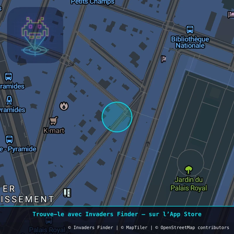 Zone approximative de l'invader PA_1100, dans le quartier 1er arrondissement de Paris à Paris. Emplacement exact disponible dans l'app Invaders Finder.
