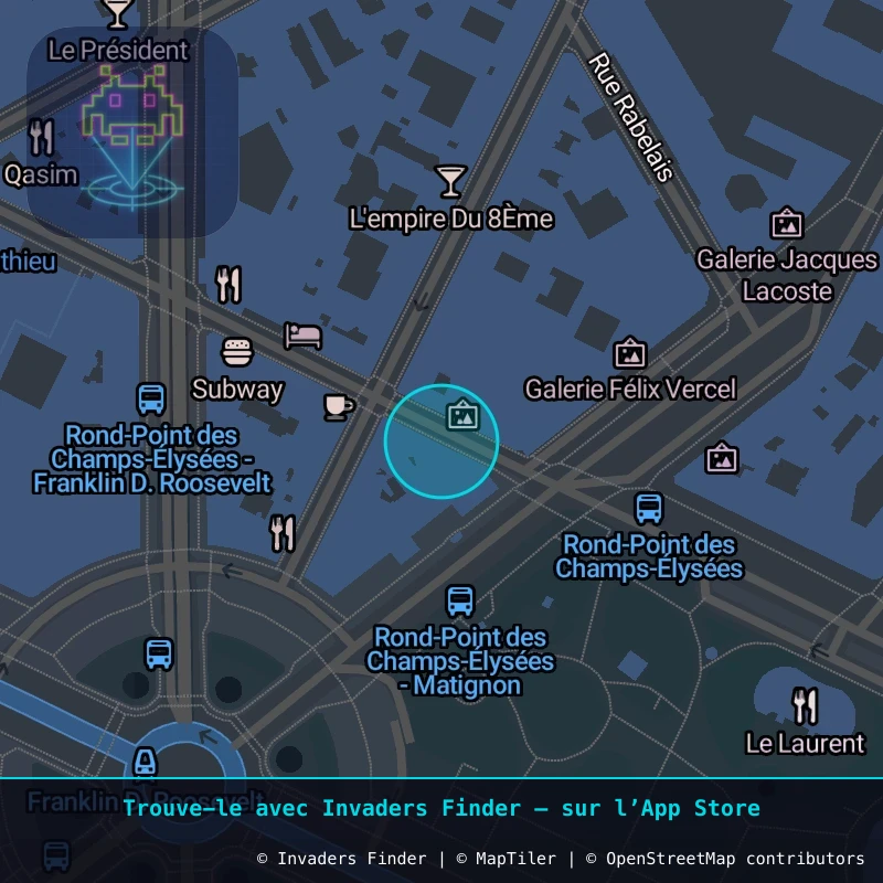 Zone approximative de l'invader PA_1101, dans le quartier 8e arrondissement de Paris à Paris. Emplacement exact disponible dans l'app Invaders Finder.
