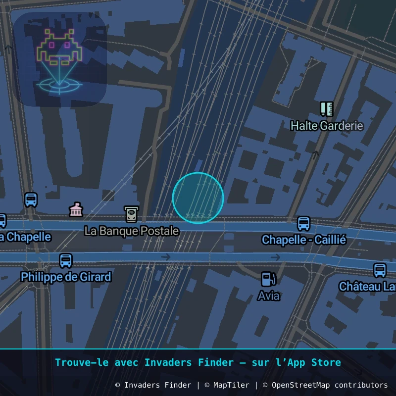 Zone approximative de l'invader PA_1105, dans le quartier 18e arrondissement de Paris à Paris. Emplacement exact disponible dans l'app Invaders Finder.