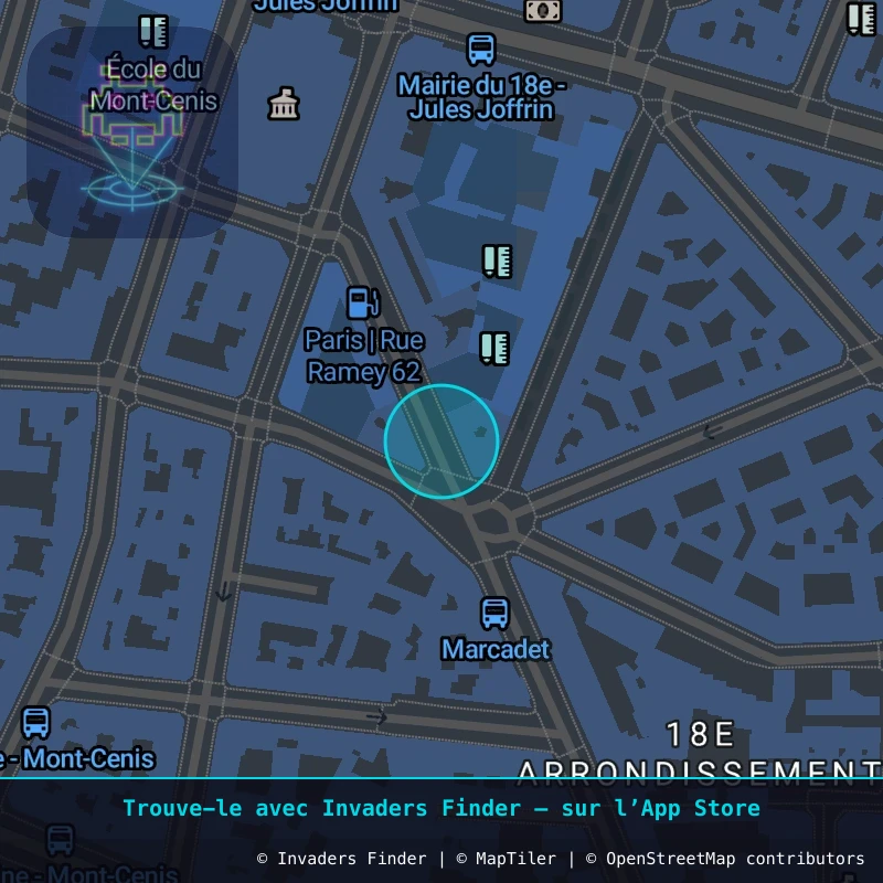 Zone approximative de l'invader PA_1106, dans le quartier 18e arrondissement de Paris à Paris. Emplacement exact disponible dans l'app Invaders Finder.