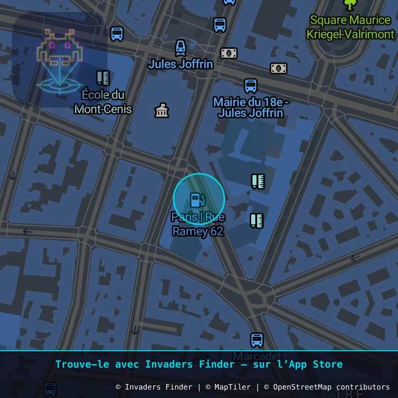 Zone approximative de l'invader PA_111, dans le quartier 18e arrondissement de Paris à Paris. Emplacement exact disponible dans l'app Invaders Finder.