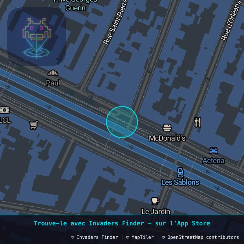 Zone approximative de l'invader PA_1111, dans le quartier Paris métropolitain (PA92) à Paris. Emplacement exact disponible dans l'app Invaders Finder.