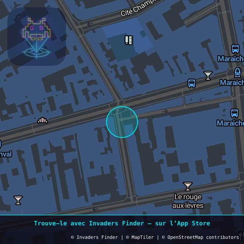 Zone approximative de l'invader PA_1116, dans le quartier 20e arrondissement de Paris à Paris. Emplacement exact disponible dans l'app Invaders Finder.