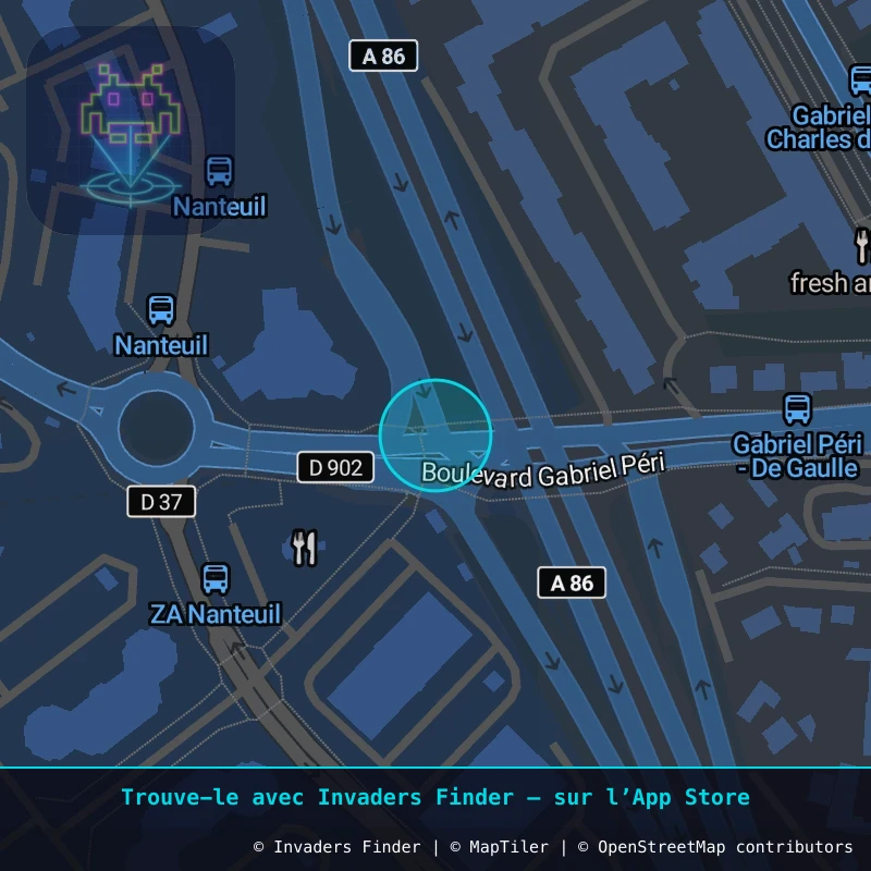 Zone approximative de l'invader PA_1118, dans le quartier Paris métropolitain (PA93) à Paris. Emplacement exact disponible dans l'app Invaders Finder.