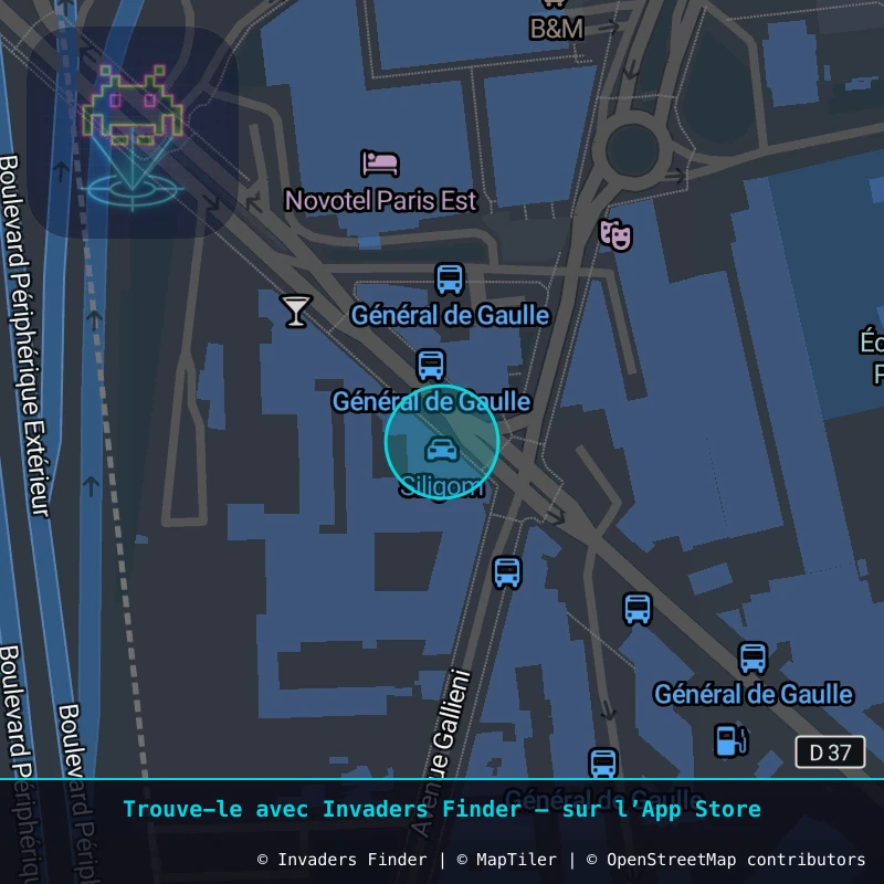 Zone approximative de l'invader PA_1119, dans le quartier Paris métropolitain (PA93) à Paris. Emplacement exact disponible dans l'app Invaders Finder.