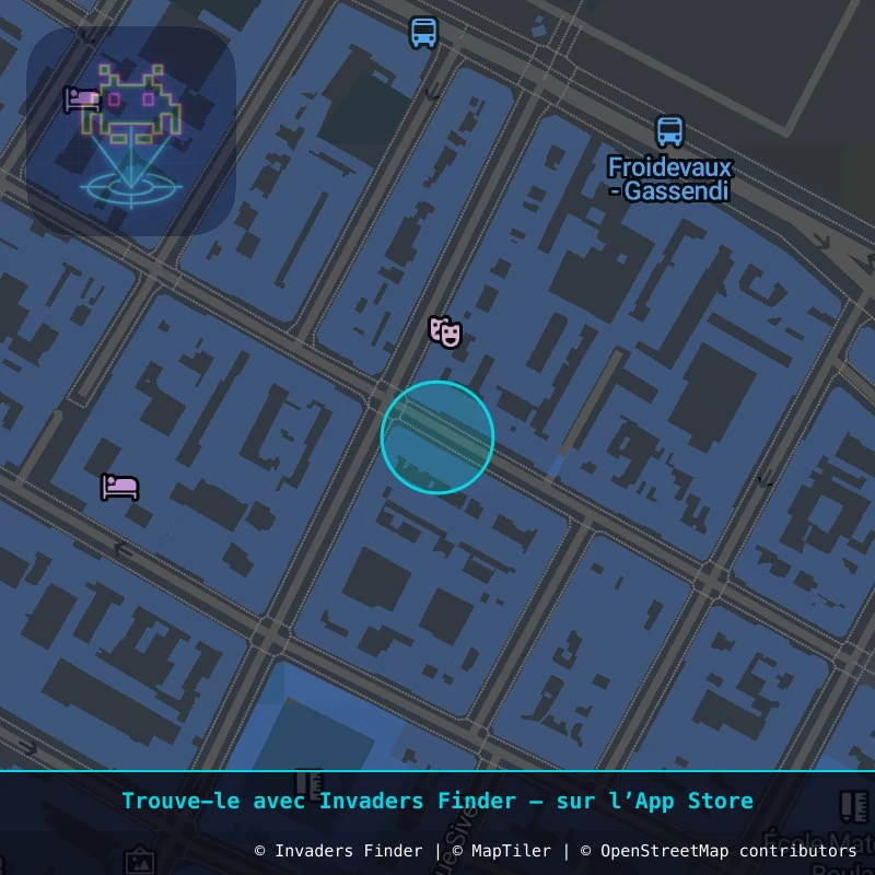 Zone approximative de l'invader PA_112, dans le quartier 14e arrondissement de Paris à Paris. Emplacement exact disponible dans l'app Invaders Finder.