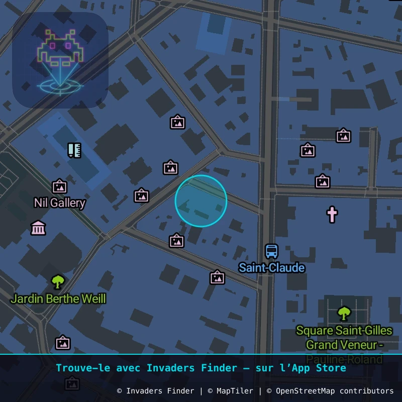 Zone approximative de l'invader PA_1127, dans le quartier 3e arrondissement de Paris à Paris. Emplacement exact disponible dans l'app Invaders Finder.
