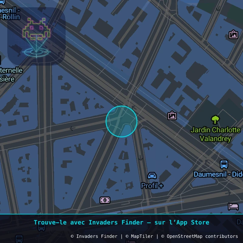 Zone approximative de l'invader PA_1129, dans le quartier 12e arrondissement de Paris à Paris. Emplacement exact disponible dans l'app Invaders Finder.