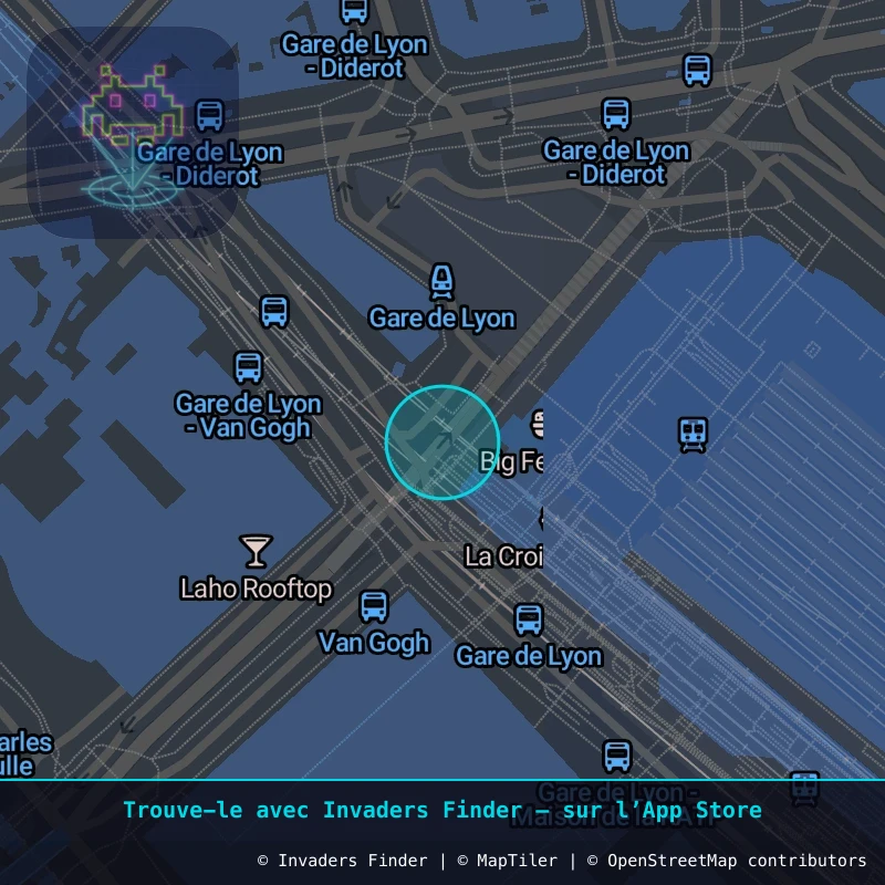 Zone approximative de l'invader PA_1130, dans le quartier 12e arrondissement de Paris à Paris. Emplacement exact disponible dans l'app Invaders Finder.