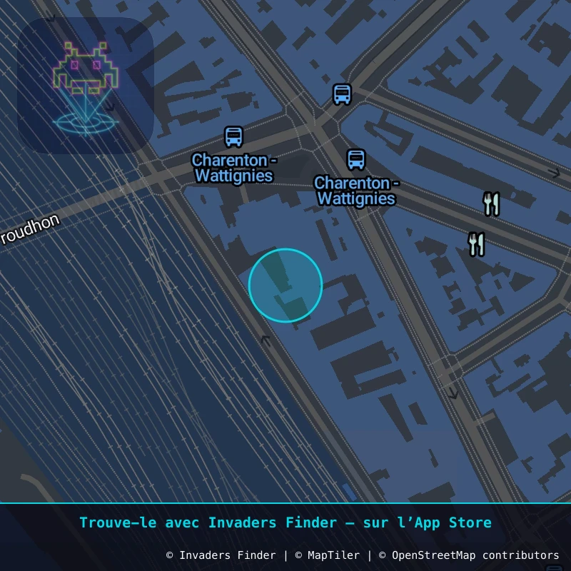 Zone approximative de l'invader PA_1132, dans le quartier 12e arrondissement de Paris à Paris. Emplacement exact disponible dans l'app Invaders Finder.