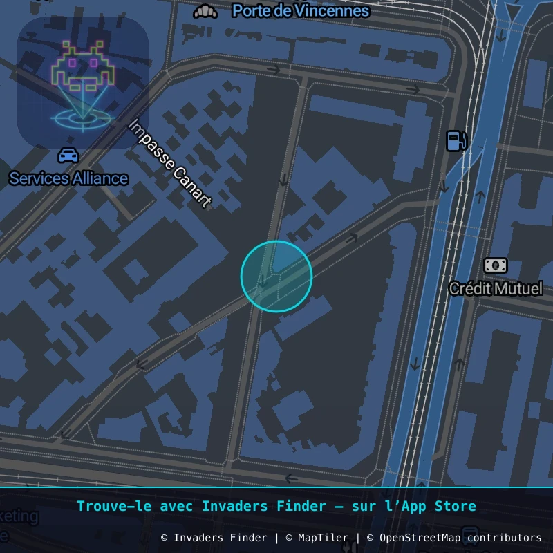 Zone approximative de l'invader PA_1133, dans le quartier 12e arrondissement de Paris à Paris. Emplacement exact disponible dans l'app Invaders Finder.