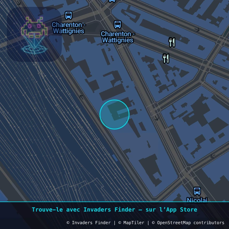 Zone approximative de l'invader PA_1136, dans le quartier 12e arrondissement de Paris à Paris. Emplacement exact disponible dans l'app Invaders Finder.