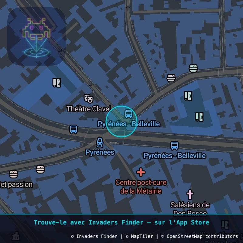 Approximate area of invader PA_1139, in the 19th arrondissement, Paris area of Paris. Exact location available in the Invaders Finder app.