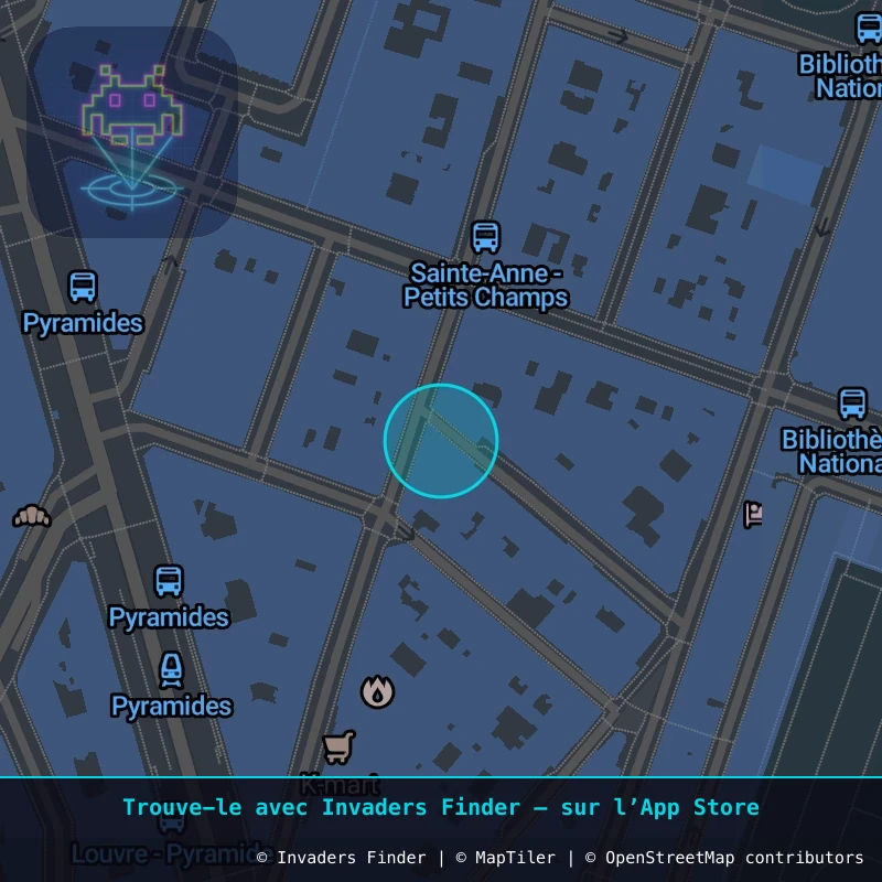 Zone approximative de l'invader PA_1140, dans le quartier 1er arrondissement de Paris à Paris. Emplacement exact disponible dans l'app Invaders Finder.