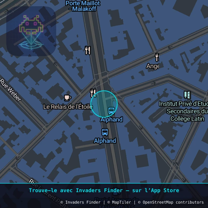 Zone approximative de l'invader PA_1144, dans le quartier 16e arrondissement de Paris à Paris. Emplacement exact disponible dans l'app Invaders Finder.