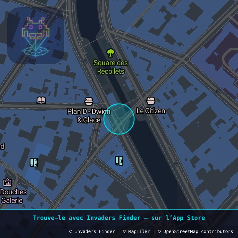 Zone approximative de l'invader PA_1147, dans le quartier 10e arrondissement de Paris à Paris. Emplacement exact disponible dans l'app Invaders Finder.