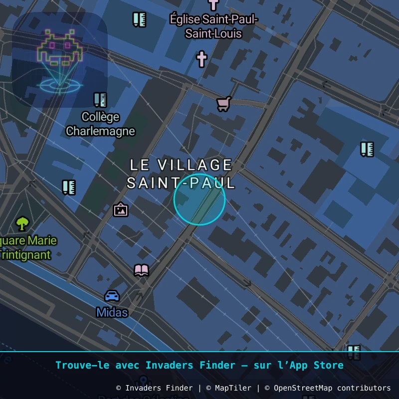 Zone approximative de l'invader PA_1152, dans le quartier 4e arrondissement de Paris à Paris. Emplacement exact disponible dans l'app Invaders Finder.