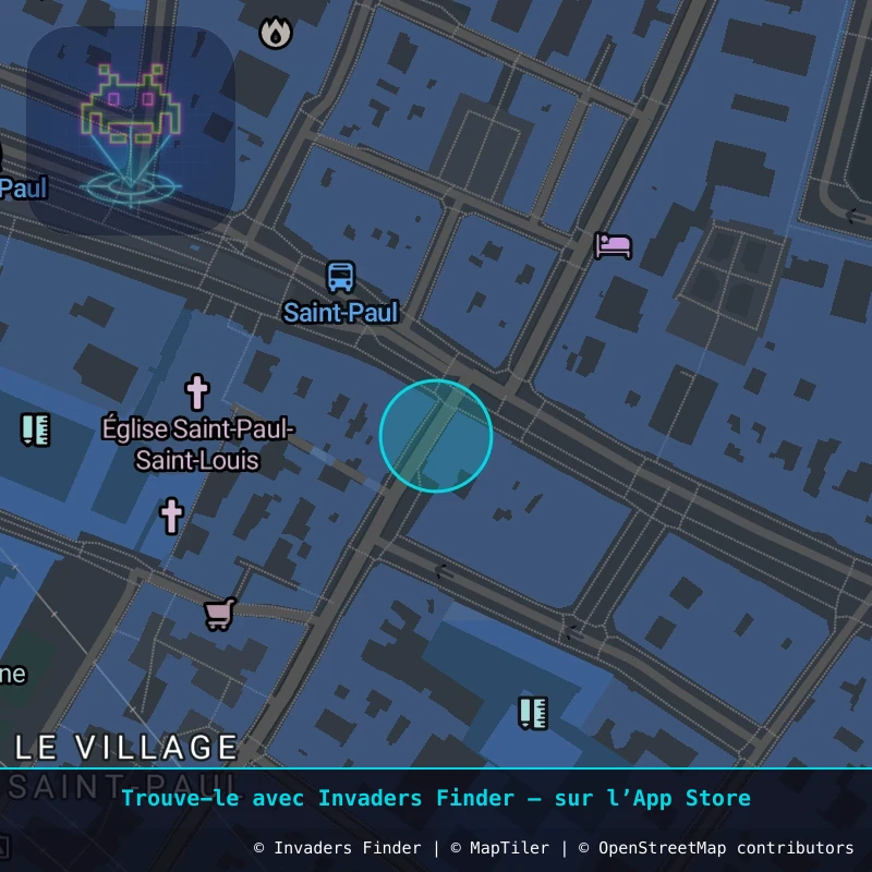 Zone approximative de l'invader PA_1153, dans le quartier 4e arrondissement de Paris à Paris. Emplacement exact disponible dans l'app Invaders Finder.