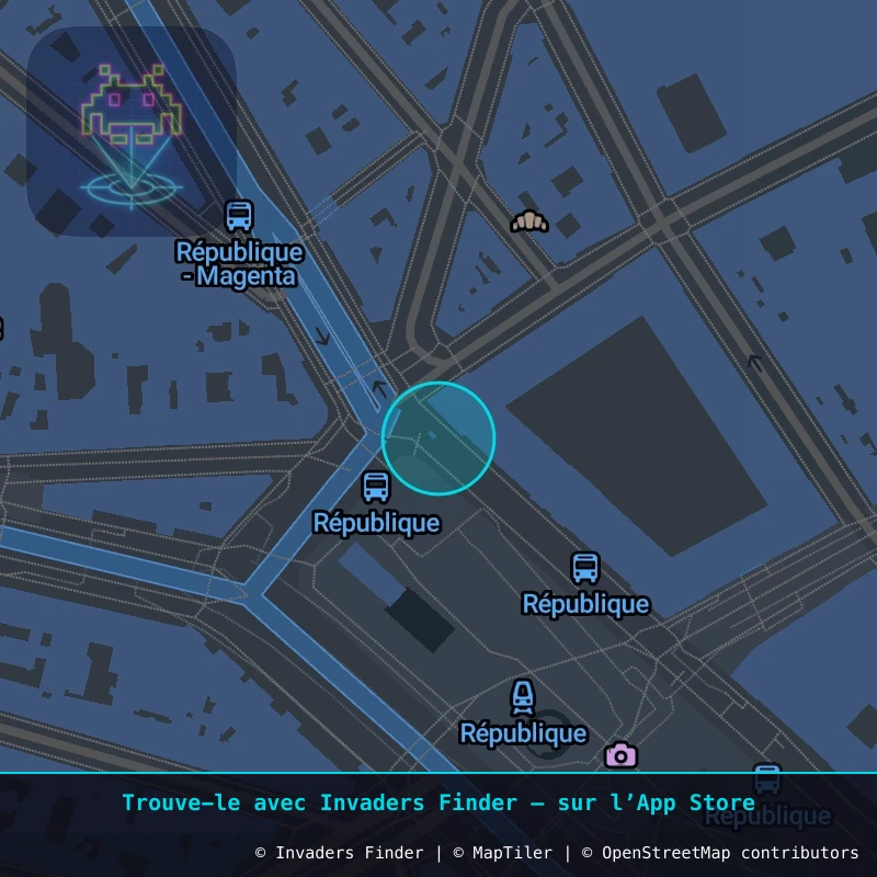 Zone approximative de l'invader PA_1154, dans le quartier 10e arrondissement de Paris à Paris. Emplacement exact disponible dans l'app Invaders Finder.