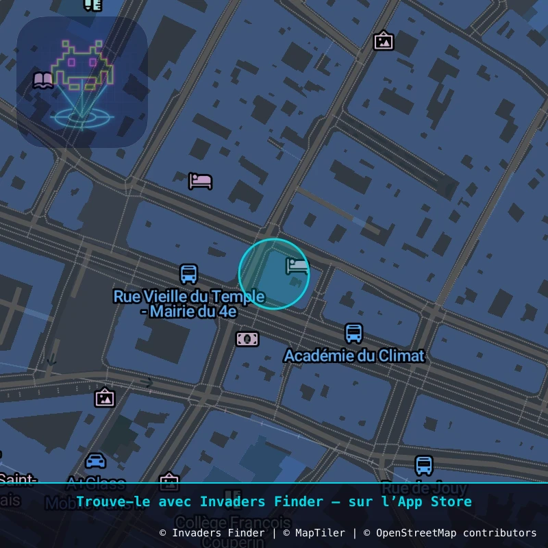 Zone approximative de l'invader PA_1156, dans le quartier 4e arrondissement de Paris à Paris. Emplacement exact disponible dans l'app Invaders Finder.