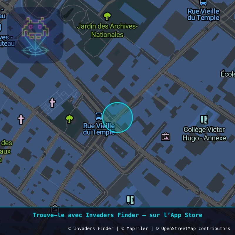 Zone approximative de l'invader PA_1161, dans le quartier 3e arrondissement de Paris à Paris. Emplacement exact disponible dans l'app Invaders Finder.