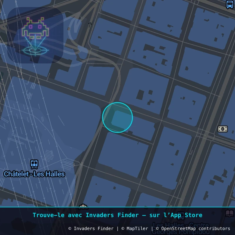 Zone approximative de l'invader PA_1162, dans le quartier 1er arrondissement de Paris à Paris. Emplacement exact disponible dans l'app Invaders Finder.