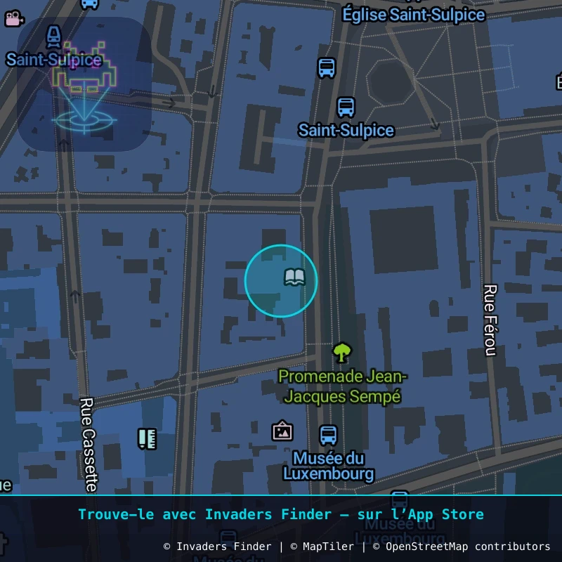Zone approximative de l'invader PA_1167, dans le quartier 6e arrondissement de Paris à Paris. Emplacement exact disponible dans l'app Invaders Finder.