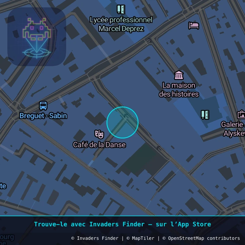 Zone approximative de l'invader PA_117, dans le quartier 11e arrondissement de Paris à Paris. Emplacement exact disponible dans l'app Invaders Finder.