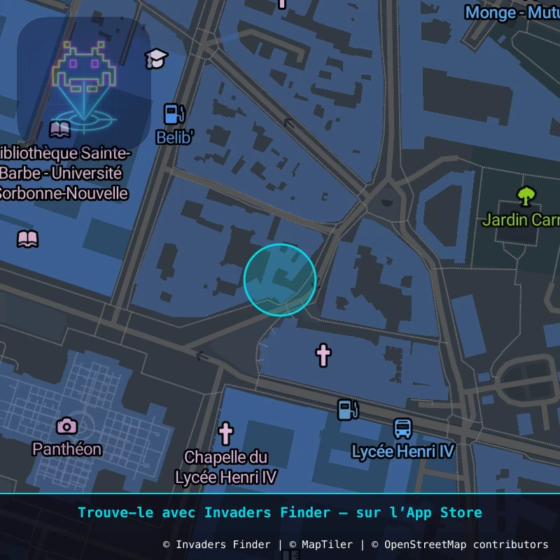 Zone approximative de l'invader PA_1171, dans le quartier 5e arrondissement de Paris à Paris. Emplacement exact disponible dans l'app Invaders Finder.