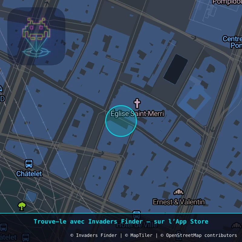 Zone approximative de l'invader PA_1172, dans le quartier 4e arrondissement de Paris à Paris. Emplacement exact disponible dans l'app Invaders Finder.