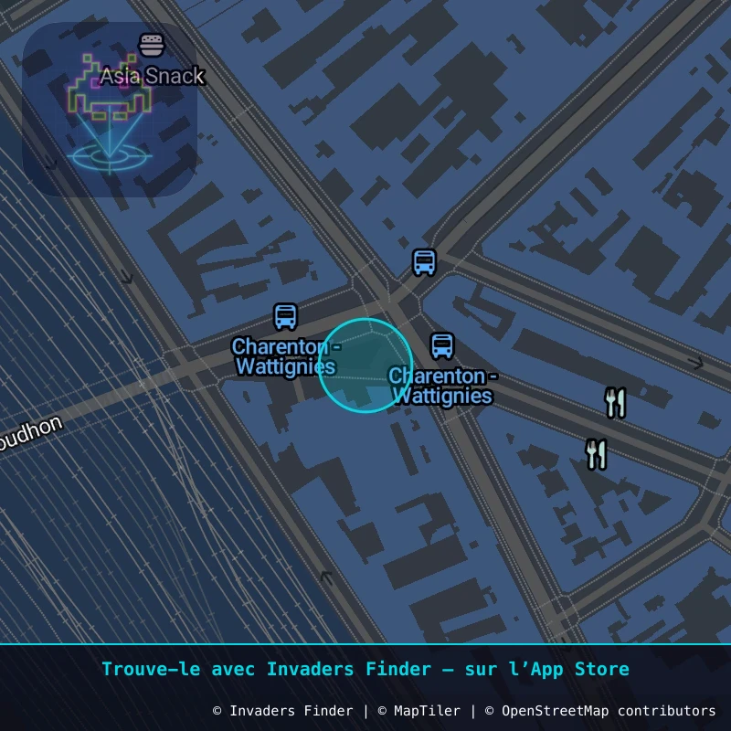 Zone approximative de l'invader PA_1174, dans le quartier 12e arrondissement de Paris à Paris. Emplacement exact disponible dans l'app Invaders Finder.