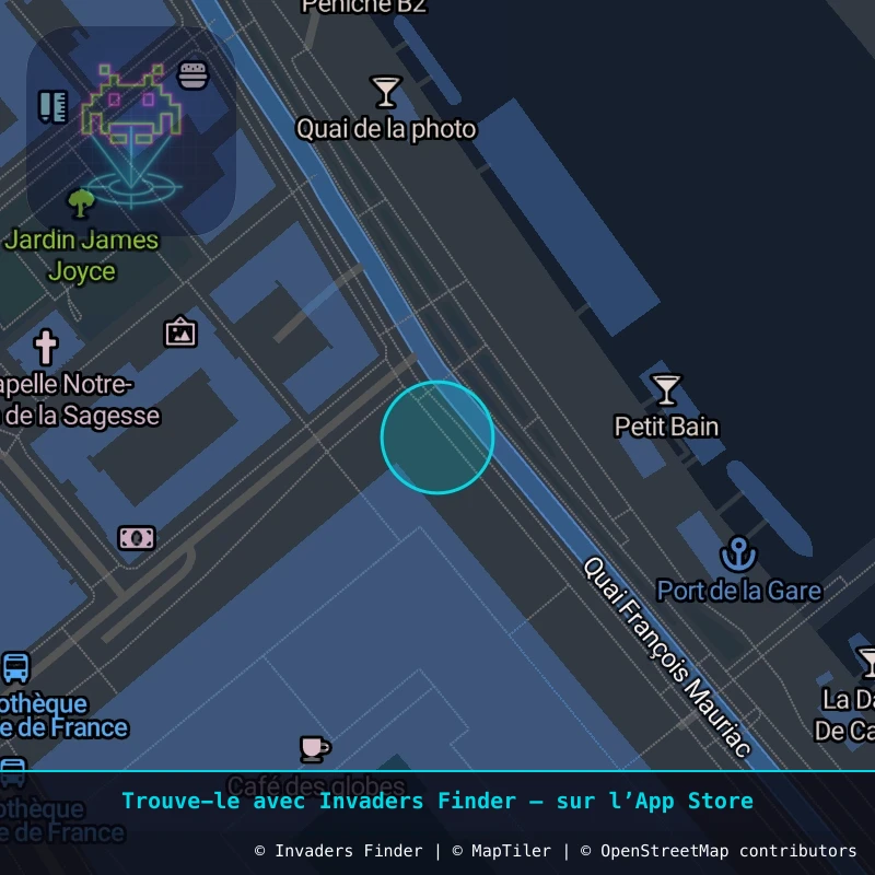 Zone approximative de l'invader PA_118, dans le quartier 13e arrondissement de Paris à Paris. Emplacement exact disponible dans l'app Invaders Finder.
