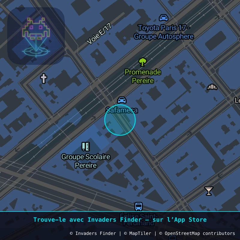 Zone approximative de l'invader PA_1182, dans le quartier 17e arrondissement de Paris à Paris. Emplacement exact disponible dans l'app Invaders Finder.