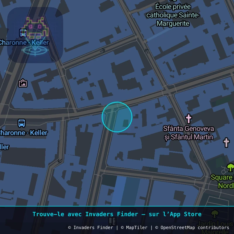 Zone approximative de l'invader PA_1185, dans le quartier 11e arrondissement de Paris à Paris. Emplacement exact disponible dans l'app Invaders Finder.