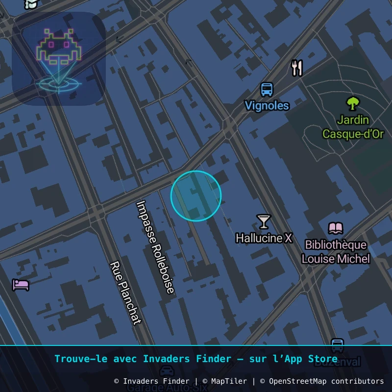Zone approximative de l'invader PA_1186, dans le quartier 20e arrondissement de Paris à Paris. Emplacement exact disponible dans l'app Invaders Finder.