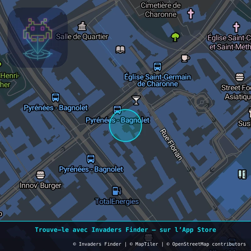 Zone approximative de l'invader PA_119, dans le quartier 20e arrondissement de Paris à Paris. Emplacement exact disponible dans l'app Invaders Finder.
