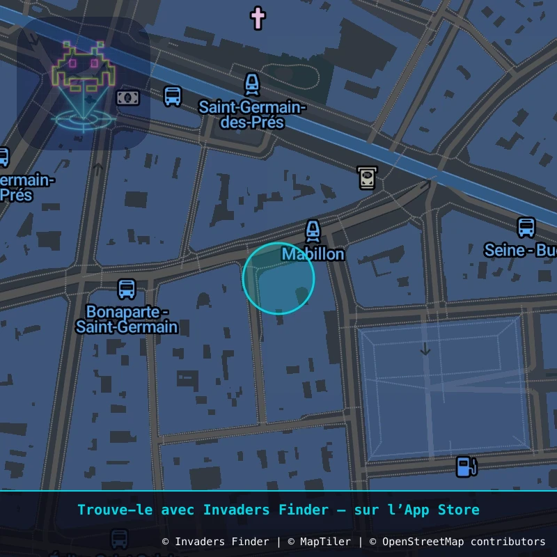 Zone approximative de l'invader PA_1190, dans le quartier 6e arrondissement de Paris à Paris. Emplacement exact disponible dans l'app Invaders Finder.