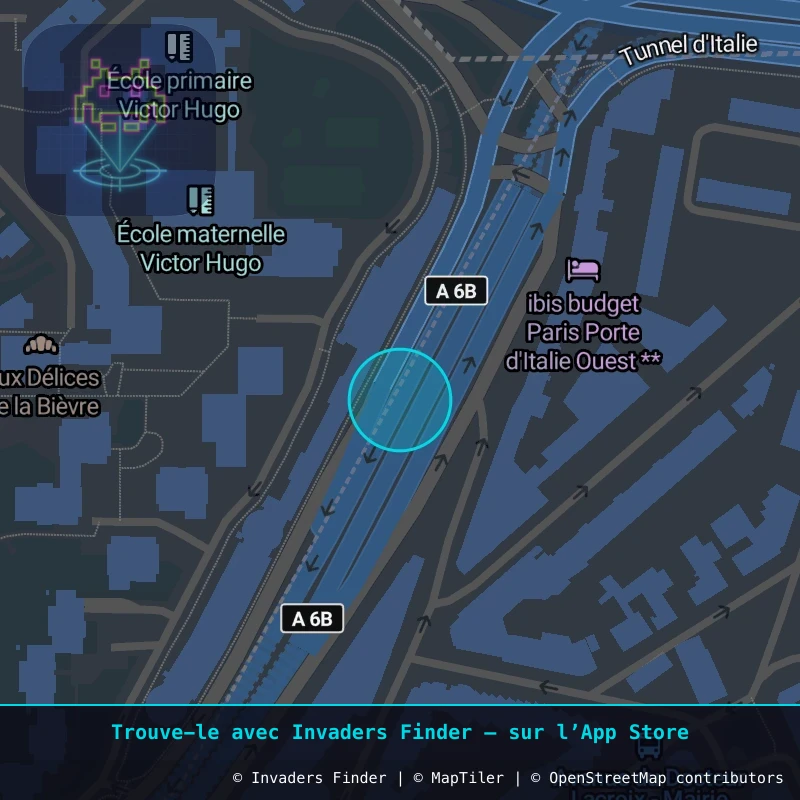 Zone approximative de l'invader PA_1195, dans le quartier Paris métropolitain (PA94) à Paris. Emplacement exact disponible dans l'app Invaders Finder.