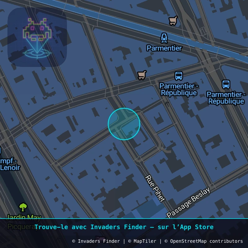 Zone approximative de l'invader PA_1201, dans le quartier 11e arrondissement de Paris à Paris. Emplacement exact disponible dans l'app Invaders Finder.
