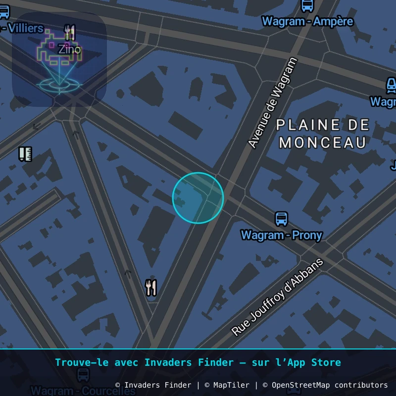 Zone approximative de l'invader PA_1202, dans le quartier 17e arrondissement de Paris à Paris. Emplacement exact disponible dans l'app Invaders Finder.